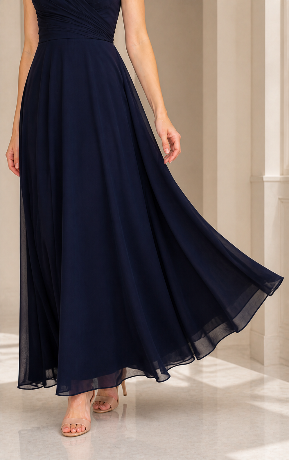 Detailed beadwork and embroidery on a formal gown